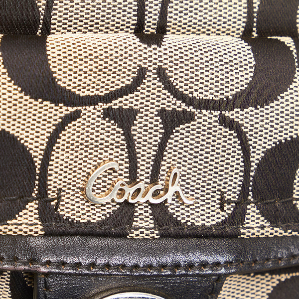 コーチ ベージュ ブラック キャンバス レザー ショルダーバッグ レディース COACH 【中古】