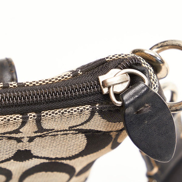 コーチ ベージュ ブラック キャンバス レザー ショルダーバッグ レディース COACH 【中古】