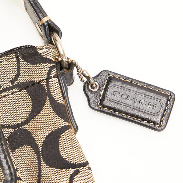 コーチ ベージュ ブラック キャンバス レザー ショルダーバッグ レディース COACH 【中古】
