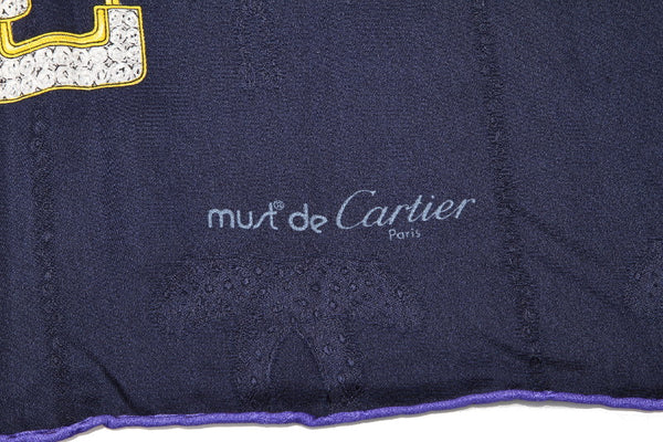 カルティエ ネイビー シルク スカーフ レディース CARTIER 中古
