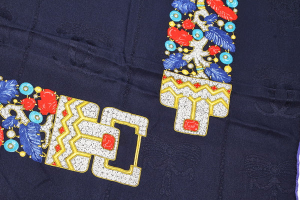 カルティエ ネイビー シルク スカーフ レディース CARTIER 中古