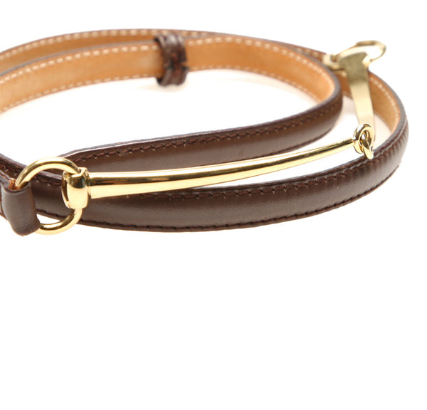 グッチ 037 1766 1110 0 ブラウン ゴールド レザー メッキ ベルト レディース GUCCI 中古