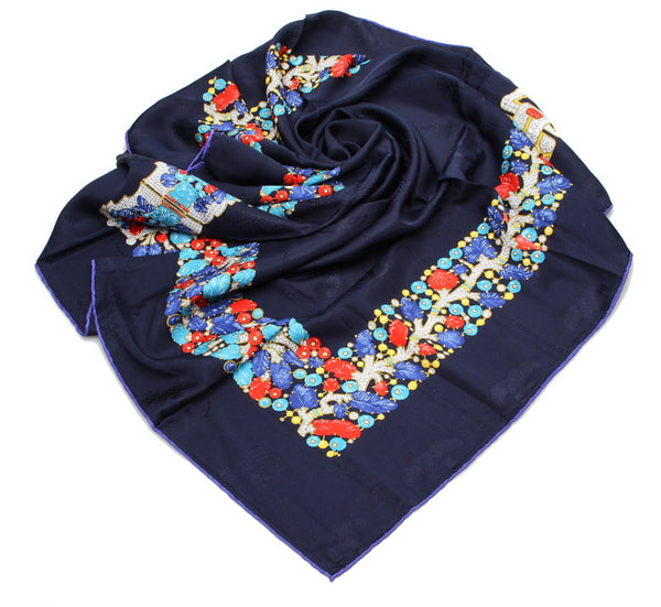 カルティエ ネイビー シルク スカーフ レディース CARTIER 中古