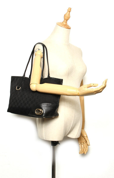 グッチ GGキャンバス 169946 ブラック キャンバス レザー トートバッグ レディース GUCCI 中古