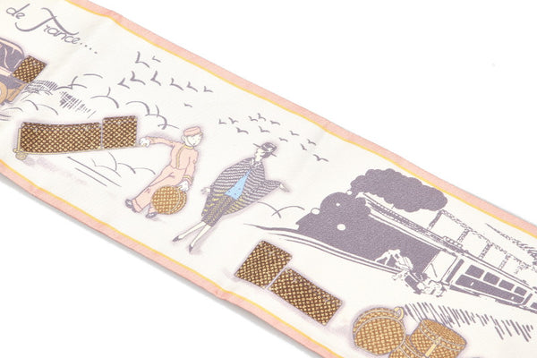 ルイ ヴィトン DU Voyage en Auto グレー オレンジ シルク スカーフ レディース LOUIS VUITTON 中古