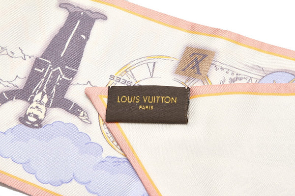 ルイ ヴィトン DU Voyage en Auto グレー オレンジ シルク スカーフ レディース LOUIS VUITTON 中古