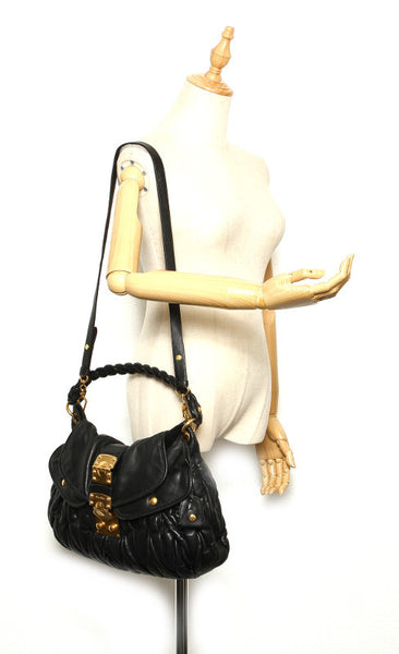 ミュウミュウ ブラック レザー ハンドバッグ ショルダーバッグ 2WAY レディース MIUMIU 中古