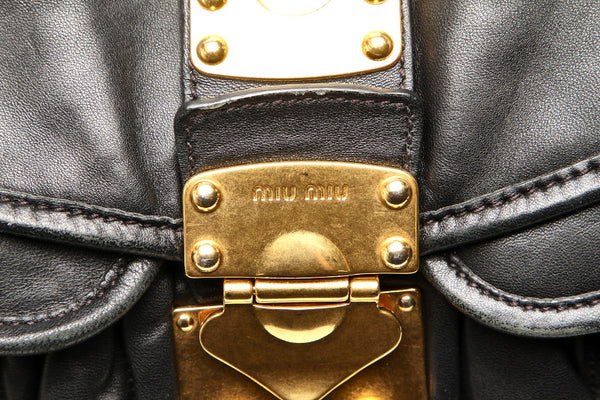 ミュウミュウ ブラック レザー ハンドバッグ ショルダーバッグ 2WAY レディース MIUMIU 中古