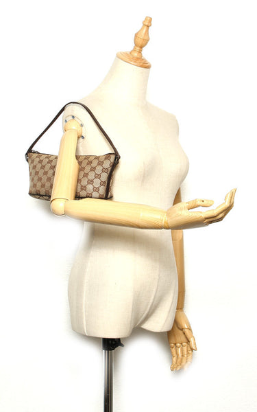 グッチ GGキャンバス 07198 ブラウン キャンバス レザー ポーチ レディース GUCCI 中古