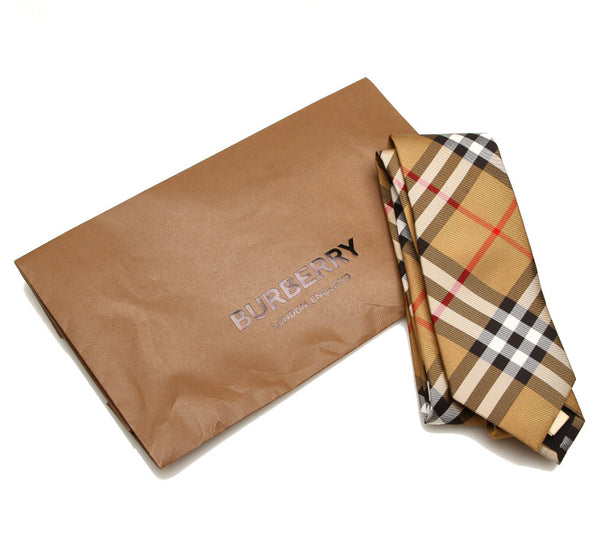 バーバリー ノバチェック ベージュ ブラック ホワイト レッド シルク ネクタイ メンズ BURBERRY 中古