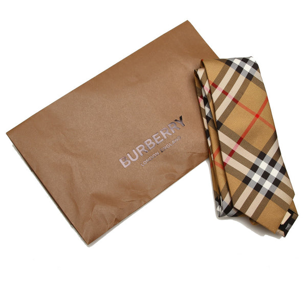 バーバリー ノバチェック ベージュ ブラック ホワイト レッド シルク ネクタイ メンズ BURBERRY 中古