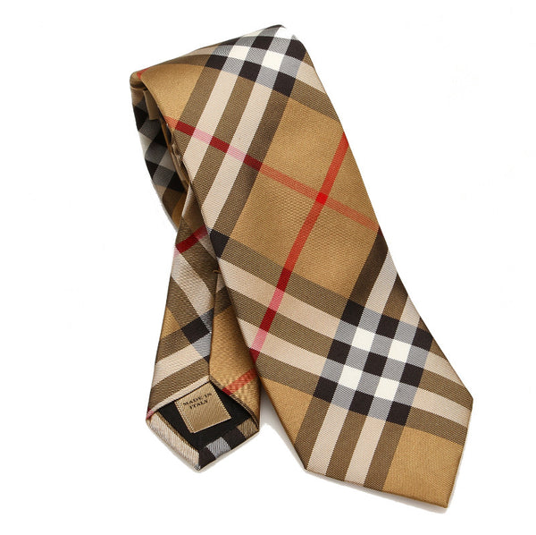 バーバリー ノバチェック ベージュ ブラック ホワイト レッド シルク ネクタイ メンズ BURBERRY 中古
