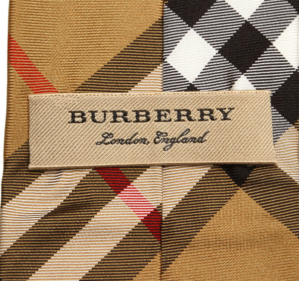 バーバリー ノバチェック ベージュ ブラック ホワイト レッド シルク ネクタイ メンズ BURBERRY 中古