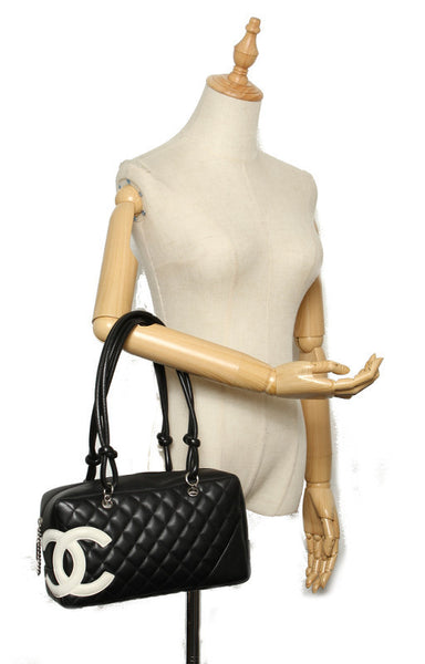 シャネル カンボン ブラック 黒 レザー ショルダーバッグ レディース CHANEL 中古