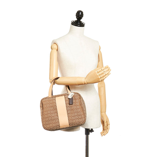 コーチ ミニシグネチャー ハンドバッグ ベージュ ブラウン キャンバス レザー レディース COACH 【中古】
