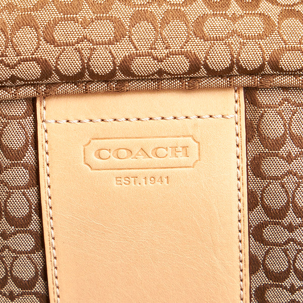 コーチ ミニシグネチャー ハンドバッグ ベージュ ブラウン キャンバス レザー レディース COACH 【中古】