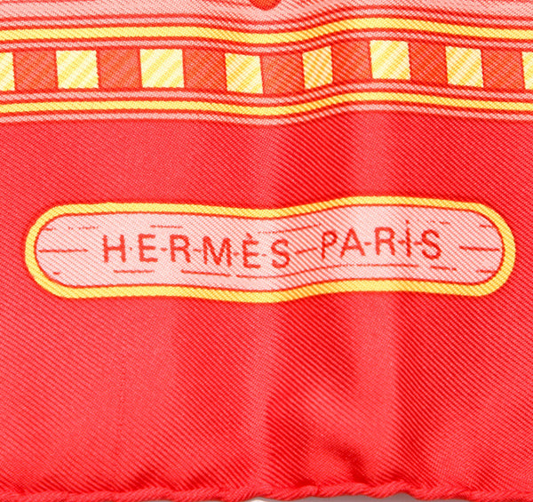 エルメス カレ JEUX DE PAILLE レッドピンク グリーン シルク スカーフ レディース HERMES 中古