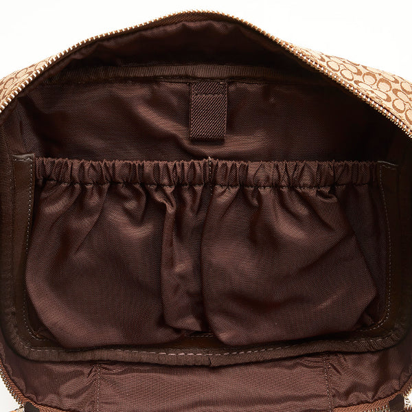 コーチ ミニシグネチャー ハンドバッグ ベージュ ブラウン キャンバス レザー レディース COACH 【中古】