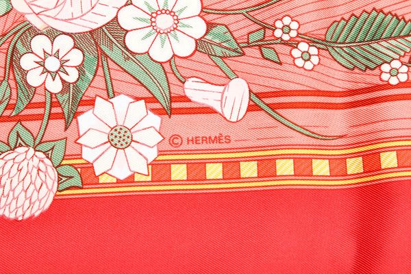 エルメス カレ JEUX DE PAILLE レッドピンク グリーン シルク スカーフ レディース HERMES 中古