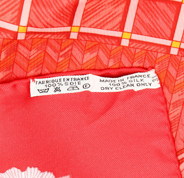 エルメス カレ JEUX DE PAILLE レッドピンク グリーン シルク スカーフ レディース HERMES 中古