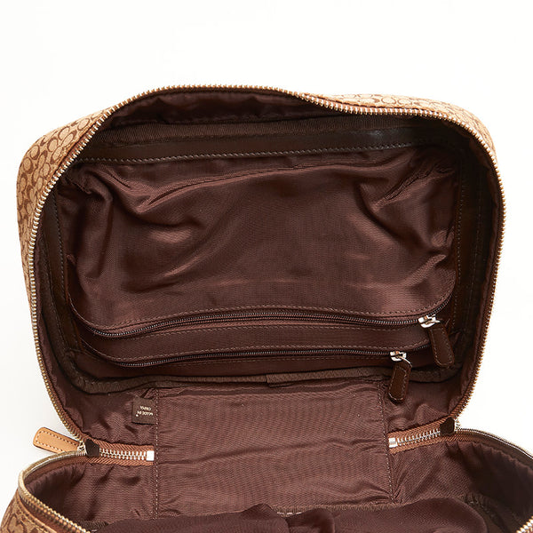 コーチ ミニシグネチャー ハンドバッグ ベージュ ブラウン キャンバス レザー レディース COACH 【中古】