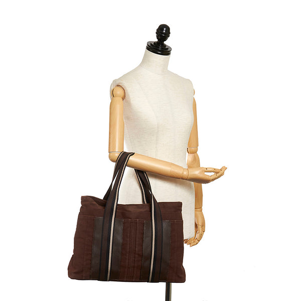 エルメス トロカホリゾンタルMM ハンドバッグ ブラウン キャンバス レディース HERMES 【中古】