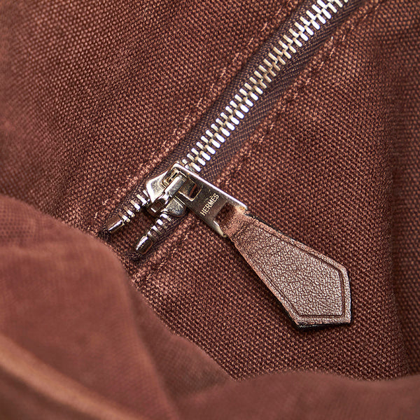 エルメス トロカホリゾンタルMM ハンドバッグ ブラウン キャンバス レディース HERMES 【中古】