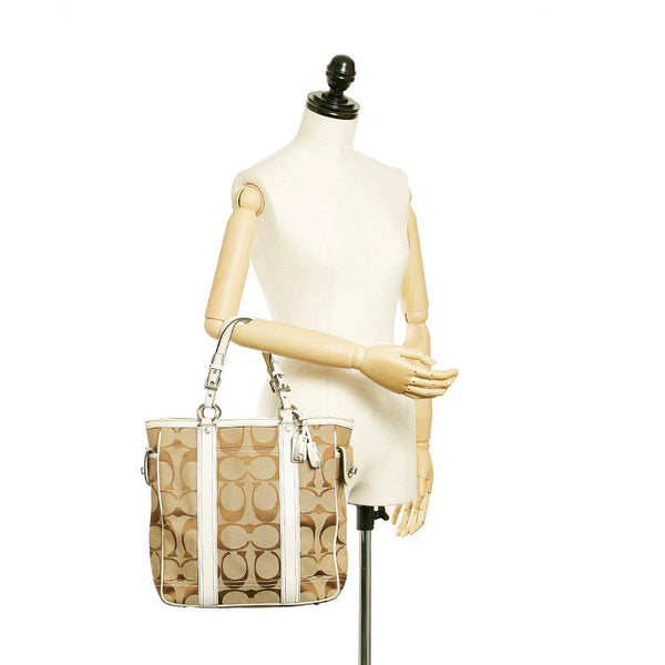 コーチ シグネチャー トートバッグ ベージュ キャンバス レザー レディース COACH 【中古】