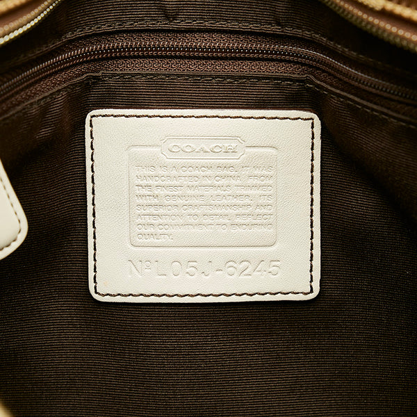 コーチ シグネチャー トートバッグ ベージュ キャンバス レザー レディース COACH 【中古】