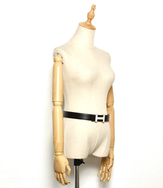 エルメス ベージュ ホワイト レザー ベルト メンズ HERMES □M印刻(2009年制)刻印 中古