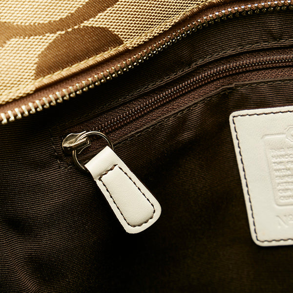 コーチ シグネチャー トートバッグ ベージュ キャンバス レザー レディース COACH 【中古】