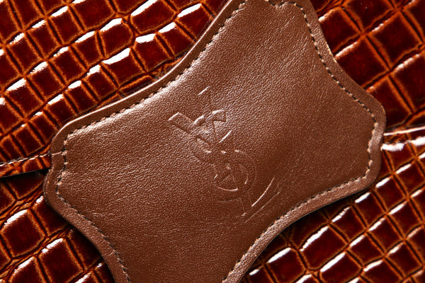 イヴ サンローラン ブラウン 茶 クロコ型押し クラッチバッグ レディース YVES SAINT LAURENT 中古