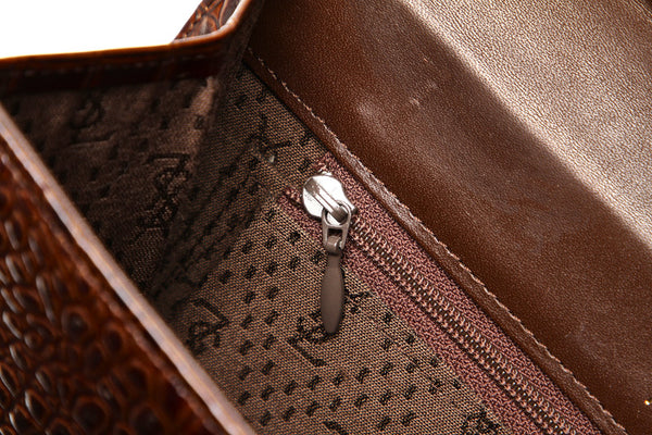 イヴ サンローラン ブラウン 茶 クロコ型押し クラッチバッグ レディース YVES SAINT LAURENT 中古