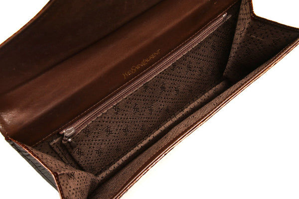 イヴ サンローラン ブラウン 茶 クロコ型押し クラッチバッグ レディース YVES SAINT LAURENT 中古
