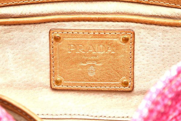 プラダ BR4658 ピンク ツイード レザー 肩掛け チェーン ショルダーバッグ レディース PRADA 中古