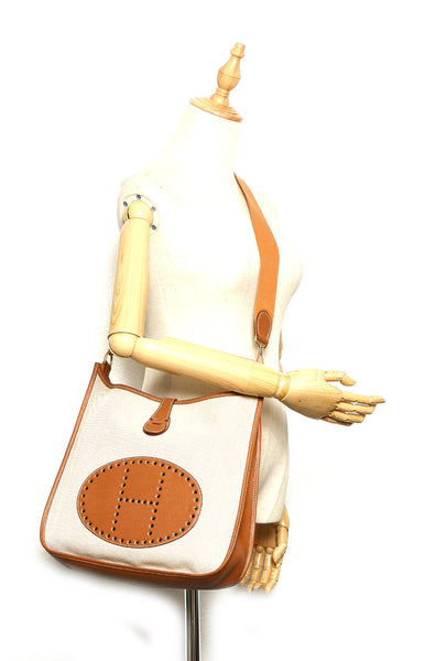 エルメス エウ゛リンＧＭ　トワルアッシュ キャンバス レザー ショルダーバッグ ユニセックス HERMES □B印刻(1998年制)刻印 中古