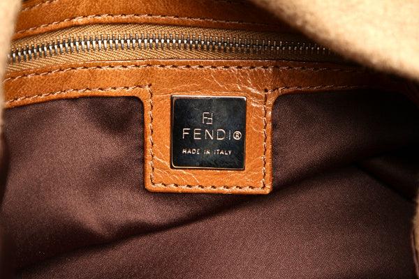 フェンディ マンマバケット ブラウン カシミヤ レザー ショルダーバッグ レディース FENDI 中古
