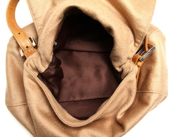 フェンディ マンマバケット ブラウン カシミヤ レザー ショルダーバッグ レディース FENDI 中古