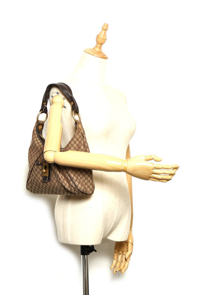 セリーヌ マカダム ブラウン 茶 キャンバス レザー ショルダーバッグ レディース CELINE 中古