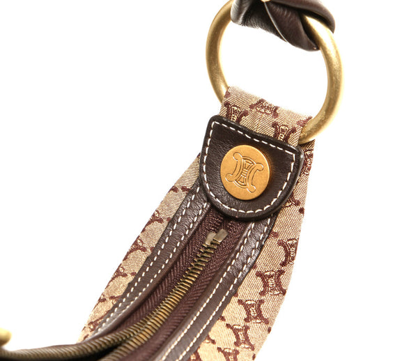 セリーヌ マカダム ブラウン 茶 キャンバス レザー ショルダーバッグ レディース CELINE 中古