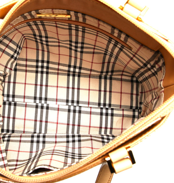 バーバリー トートバッグ　内ノバチェック ベージュ レザー ハンドバッグ レディース BURBERRY 中古