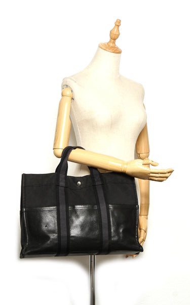 エルメス フールトゥ ブラック キャンバス レザー トートバッグ ユニセックス HERMES 中古