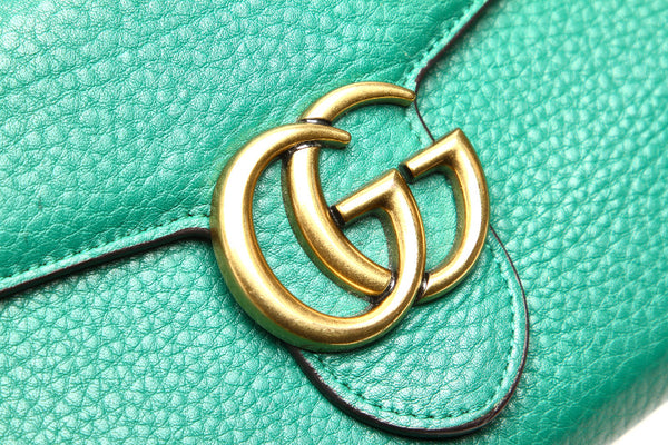グッチ ＧＧマーモント 401232 グリーン レザー ウォレットチェーン レディース GUCCI 中古