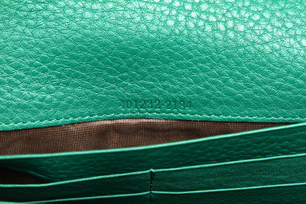グッチ ＧＧマーモント 401232 グリーン レザー ウォレットチェーン レディース GUCCI 中古
