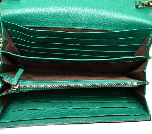 グッチ ＧＧマーモント 401232 グリーン レザー ウォレットチェーン レディース GUCCI 中古