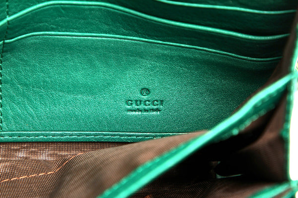 グッチ ＧＧマーモント 401232 グリーン レザー ウォレットチェーン レディース GUCCI 中古