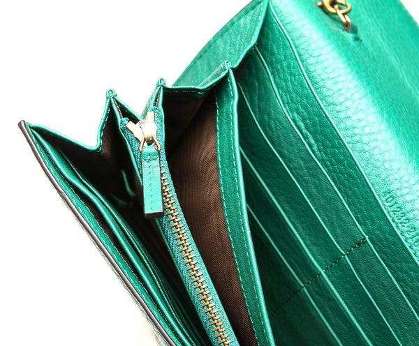 グッチ ＧＧマーモント 401232 グリーン レザー ウォレットチェーン レディース GUCCI 中古