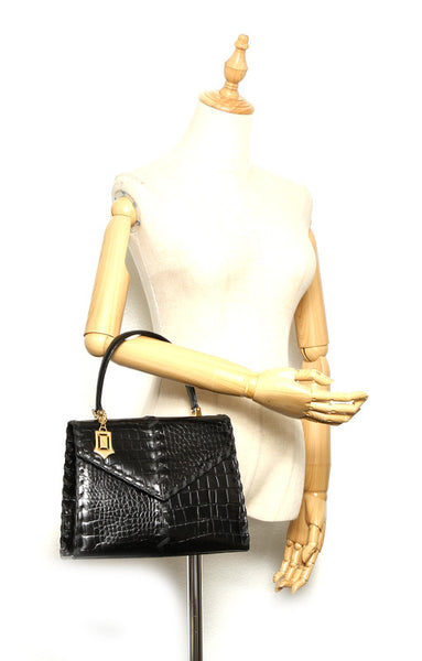 イヴ サンローラン ブラック 黒 レザー 型押し ハンドバッグ レディース YVES SAINT LAURENT 中古