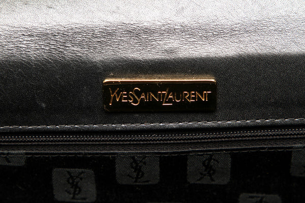 イヴ サンローラン ブラック 黒 レザー 型押し ハンドバッグ レディース YVES SAINT LAURENT 中古