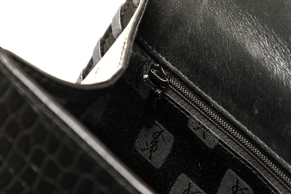 イヴ サンローラン ブラック 黒 レザー 型押し ハンドバッグ レディース YVES SAINT LAURENT 中古